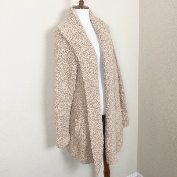 Barefoot Dreams Boucle Tan Shawl Cardi Cardigan Sweater Shacket - Picture 6 of 15